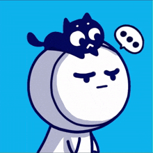 a cartoon drawing of a person with a black cat on their head