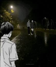 a black and white drawing of a man and a woman walking in the rain