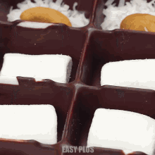 a box of chocolate covered marshmallows and cookies with easy plus written on the bottom