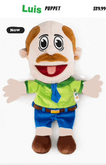 a stuffed man with a mustache and a green shirt is being sold for $ 39.99