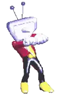 a pixel art of a cartoon character with a tv head