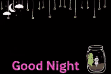 a good night greeting card with a jar of plants and stars