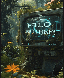 a computer screen says hello mother in a jungle