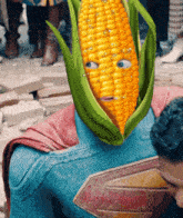 a superman with a corn on the cob on his face