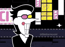 a pixel art drawing of a cartoon character wearing sunglasses and a suit .