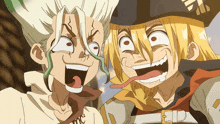 two cartoon characters are making funny faces with one wearing a hat that says ' pirate ' on it