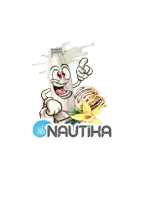 a cartoon drawing of a bottle of milk with a smiley face and the word nautika below it