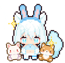 a pixel art of a girl with white hair