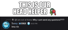 a facebook post that says this is our head helper next to a picture of a person 's face