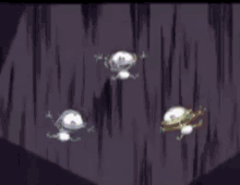 a group of cartoon characters are standing next to each other in a dark room .