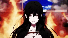 anime girl evil smile fire