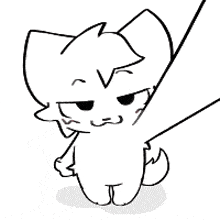 a black and white drawing of a cat holding a stick .