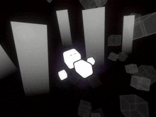 a black and white drawing of a cube with a glowing light behind it