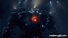 a robot with a red light coming out of it 's chest