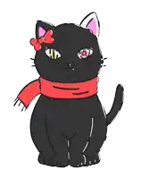 a drawing of a black cat wearing a red scarf