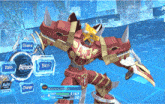 a video game screen shows a red robot with a yellow head