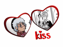a couple of hearts with the word kiss on the bottom right