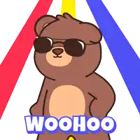 a teddy bear wearing sunglasses and the words wo ohco below it