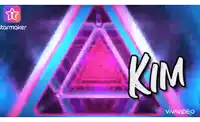 a purple and blue triangle with the name kim on it .