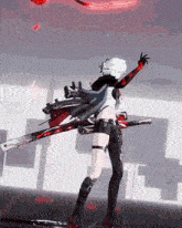 a video game character is holding a large sword in her hand