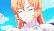 a close up of a girl with the words cici core written in the corner