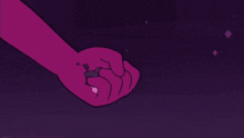 a cartoon character holding a pink flower with a purple background