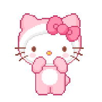 a pixel art of hello kitty with a pink bow on her head .
