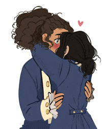 a drawing of a man hugging another man with a heart behind them