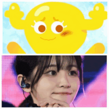 a picture of a yellow cartoon character and a picture of a girl