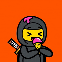 a cartoon of a ninja eating an ice cream cone and holding a sword that says ninja