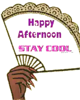 a happy afternoon stay cool graphic with a hand holding a fan