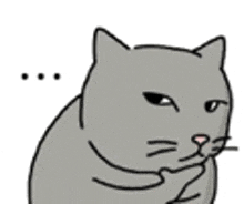 a cartoon drawing of a gray cat sitting down with his hand on his chin .