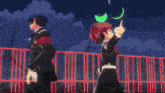 a man in a suit is holding another man 's hand in a video game scene