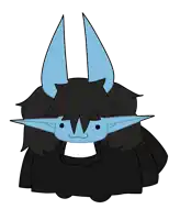 a drawing of a cartoon character with blue horns and black hair