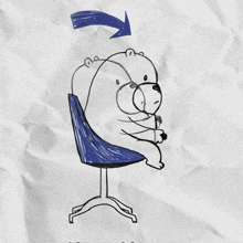 a drawing of a bear on a chair with an arrow pointing up
