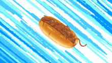 a cartoon drawing of a hot dog with noodles on a bun