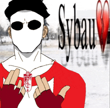 a drawing of a man holding a canadian flag and the word sylvain behind him