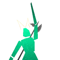a statue of liberty holding a sword and a spear