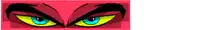 a pair of cartoon eyes with blue and yellow eyes