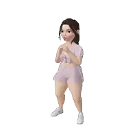 a cartoon girl in a purple top and shorts is standing in a boxing pose on a white background .