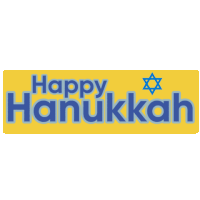 a yellow sign that says happy hanukkah and has a blue star