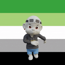 a cartoon character wearing a hoodie with the word trust on it