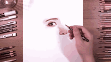 a person is drawing a face with a pencil