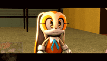 a cartoon rabbit with a blue tie is standing in a room