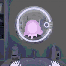 a cartoon drawing of a woman looking in a mirror