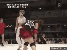 two women are wrestling in a ring on make a gif.com .