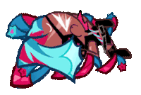 a cartoon drawing of a person laying down with a blue and pink scarf around their waist .