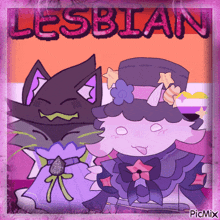 a drawing of a cat and a sheep with the word lesbian on it