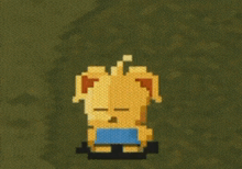 a pixel art drawing of a bear with a blue scarf around its neck