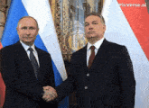 two men shaking hands in front of flags with pixverse.ai on the bottom right